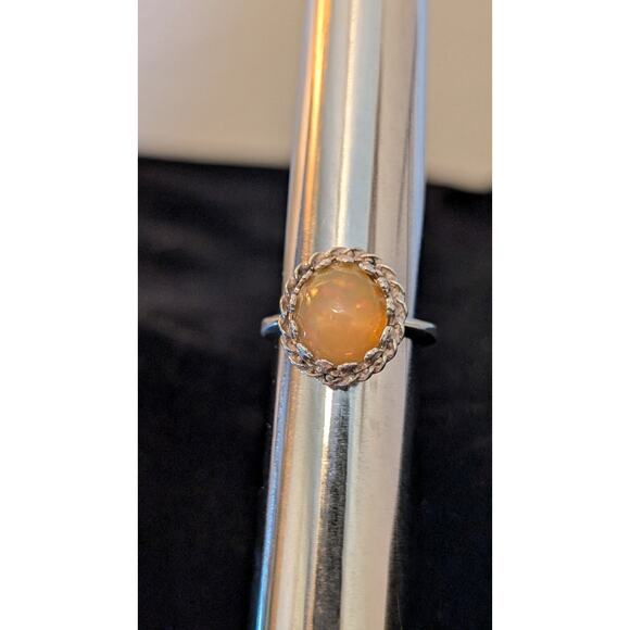 Sterling Silver Lab Created Orange Opal Ring Size 5.75 - Picture 7 of 9